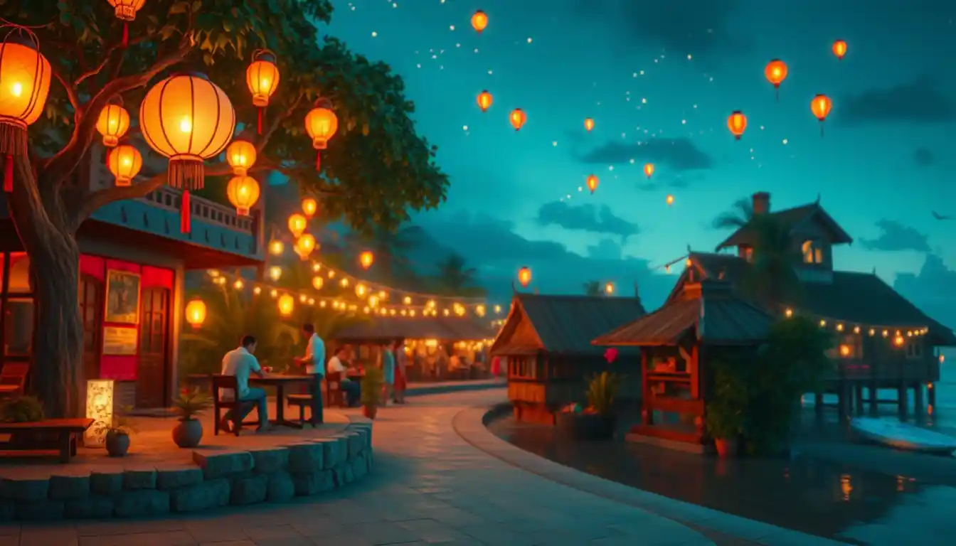 Festive couple partying in a neon beach garden paradise