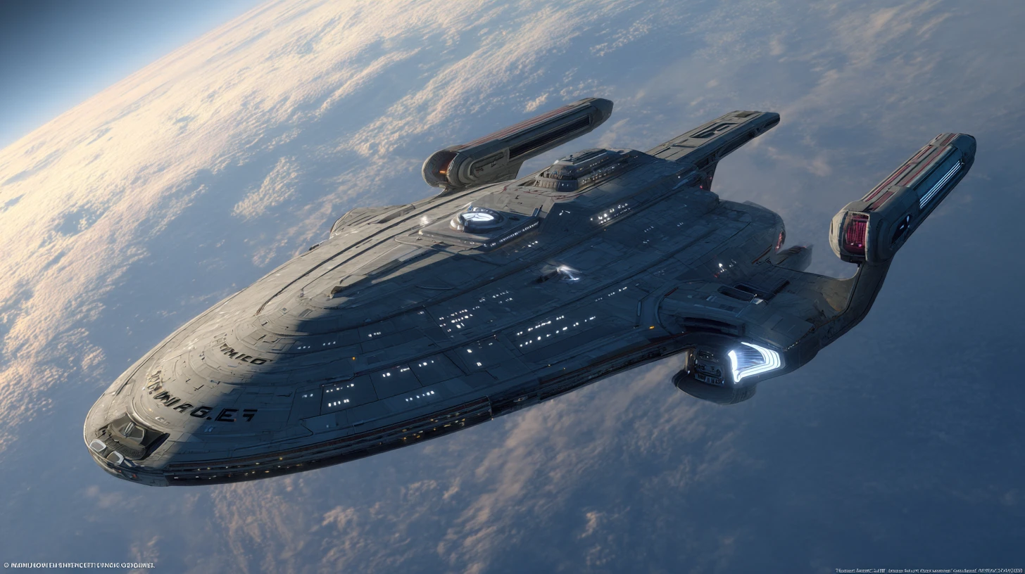 巨大なSFドレッドノート級宇宙戦艦が深宇宙を航行する姿