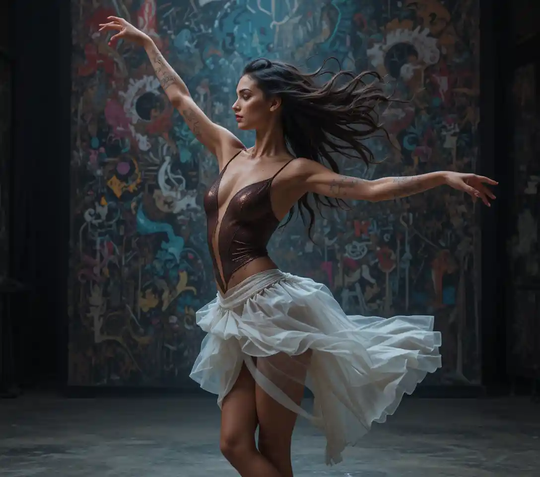 Graceful ballet dancer with closed eyes in soft studio light