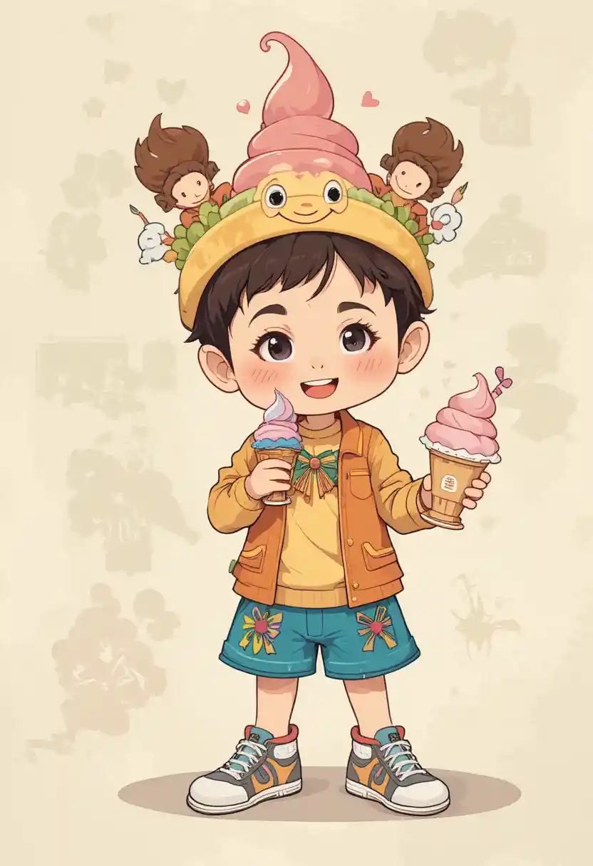 Cute cartoon ice cream in playful vector illustration style
