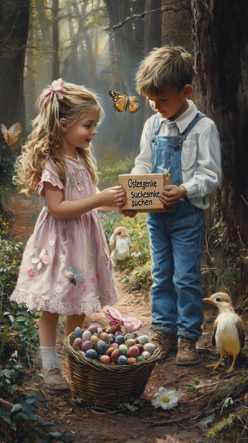 Children Discover Colorful Easter Eggs In Sunny Forest