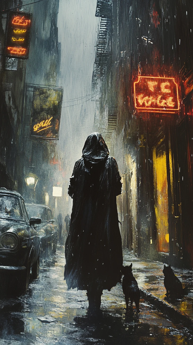 Femme en manteau sous un réverbère dans une ruelle soviétique pluvieuse