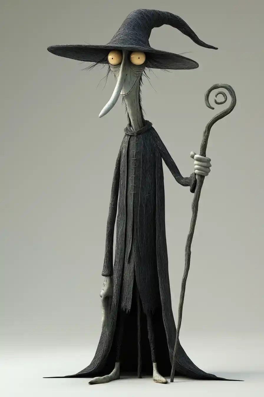 Goofy Tall Wizard With Staff In 3d Render Style