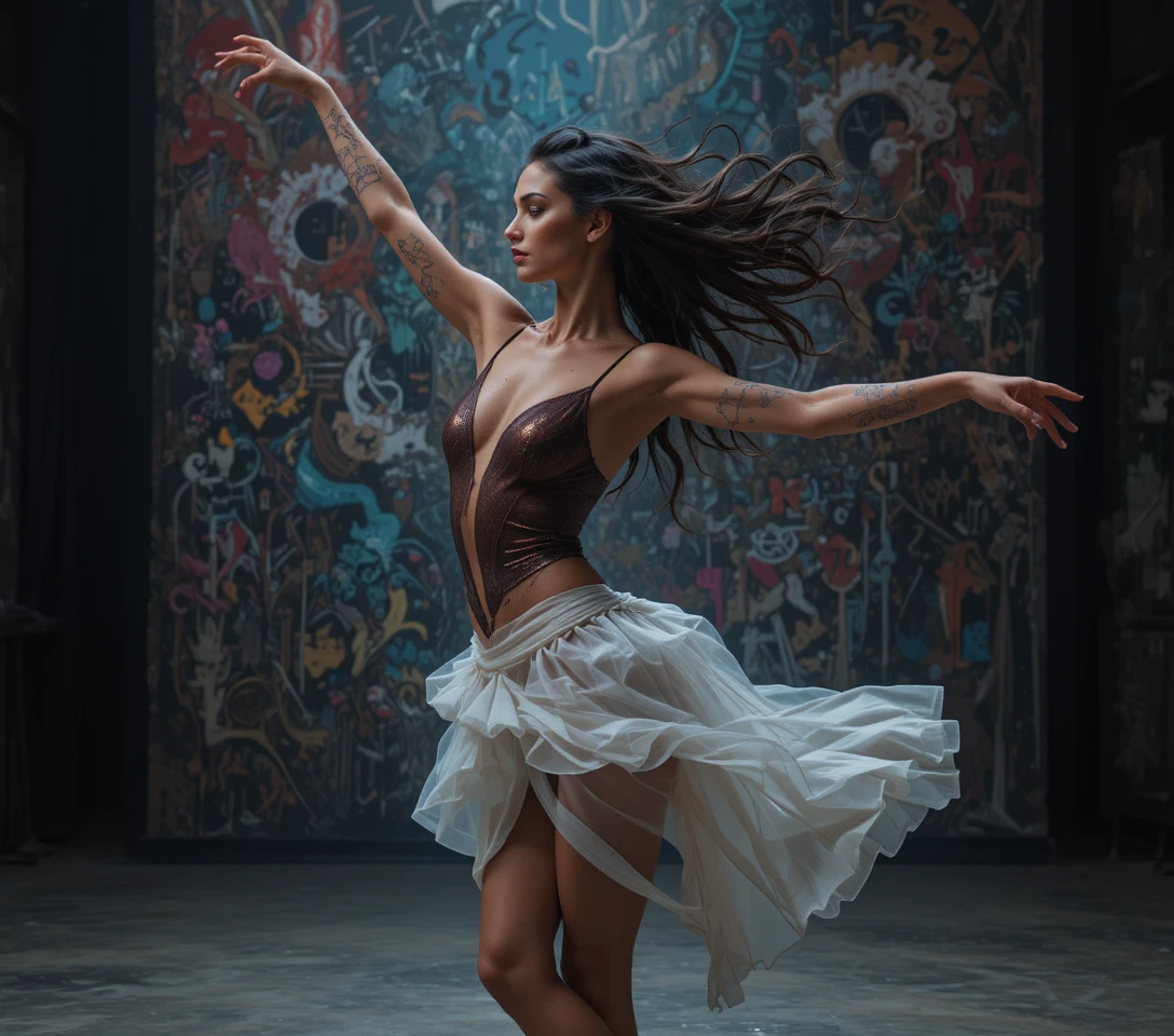 Graceful ballet dancer with closed eyes in soft studio light