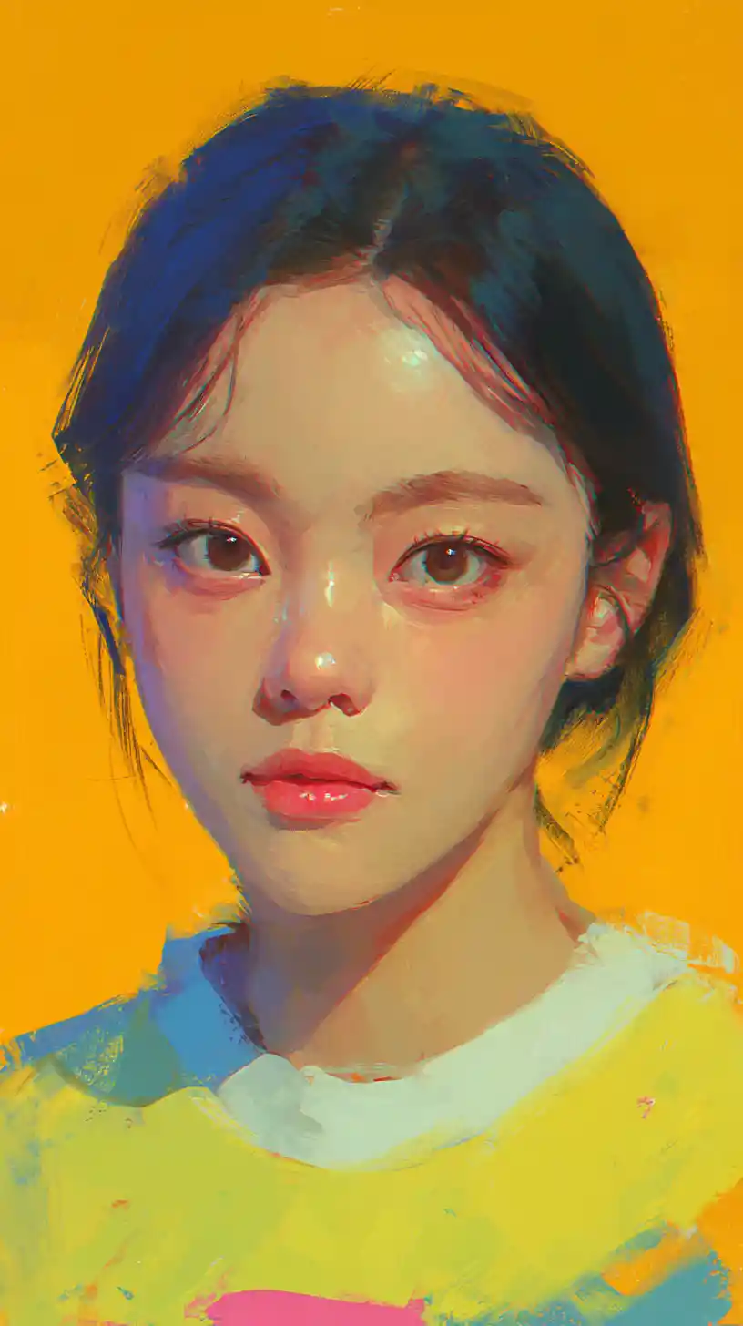Korean woman in backlight digital painting full body view
