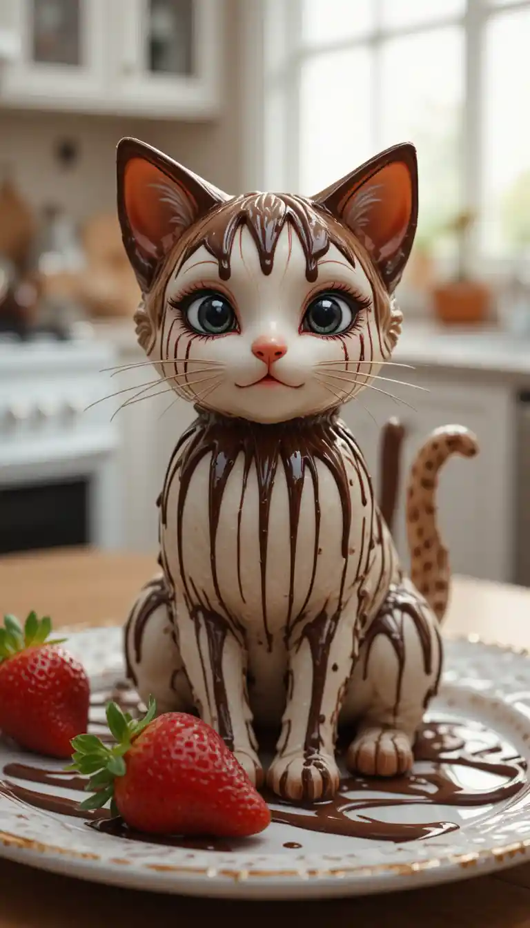 Dolce gattino di crema e cioccolato su piatto elegante