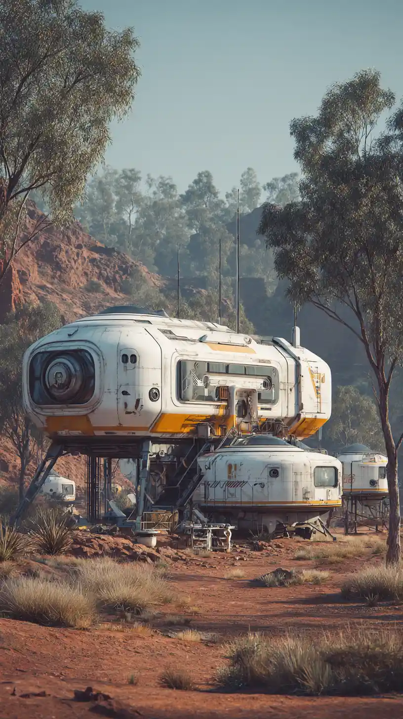 Futuristic robotic outpost in the remote Australian outback