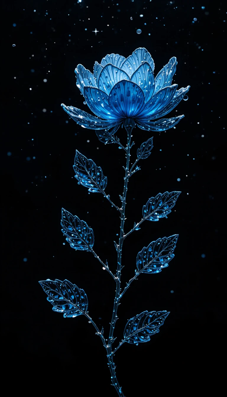 Fraktale Blume aus Regentropfen vor dunklem Nachthimmel