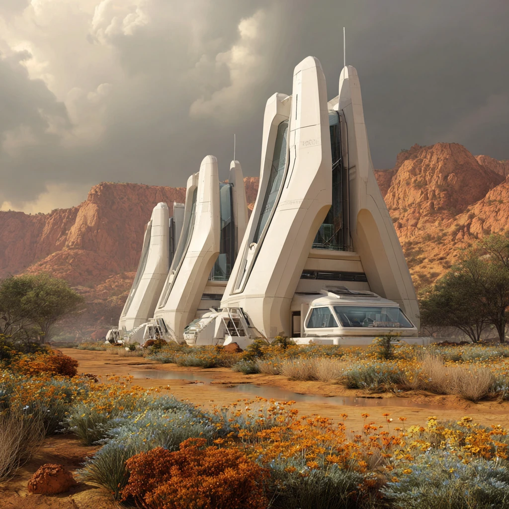 Architettura futuristica di un avamposto nel deserto australiano