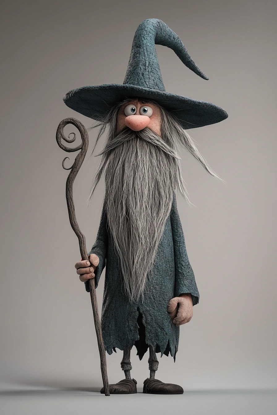 Mago alto e goffo con lunga barba in rendering 3D