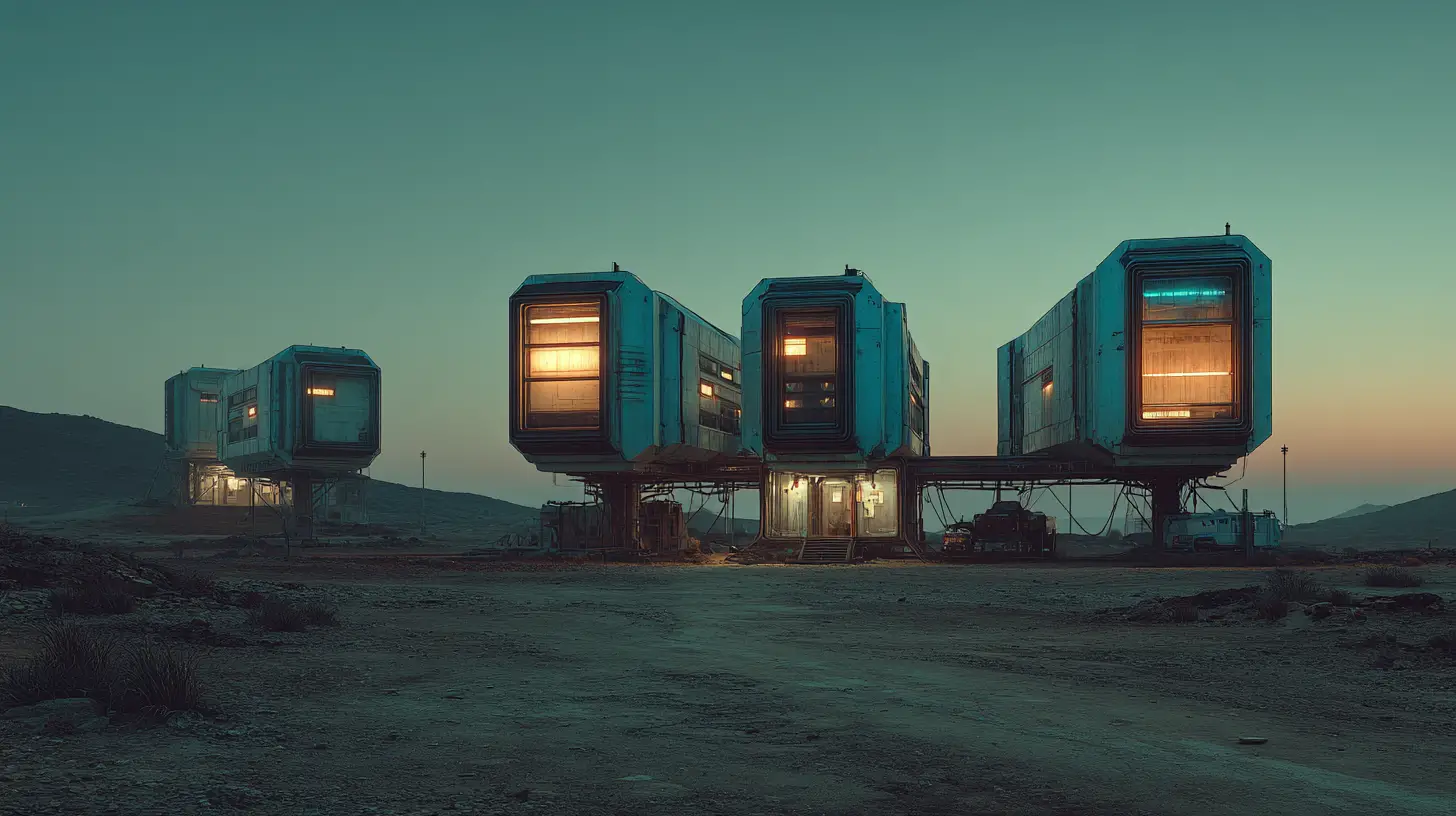 Futuristic square of dark architecture in the Australian outback