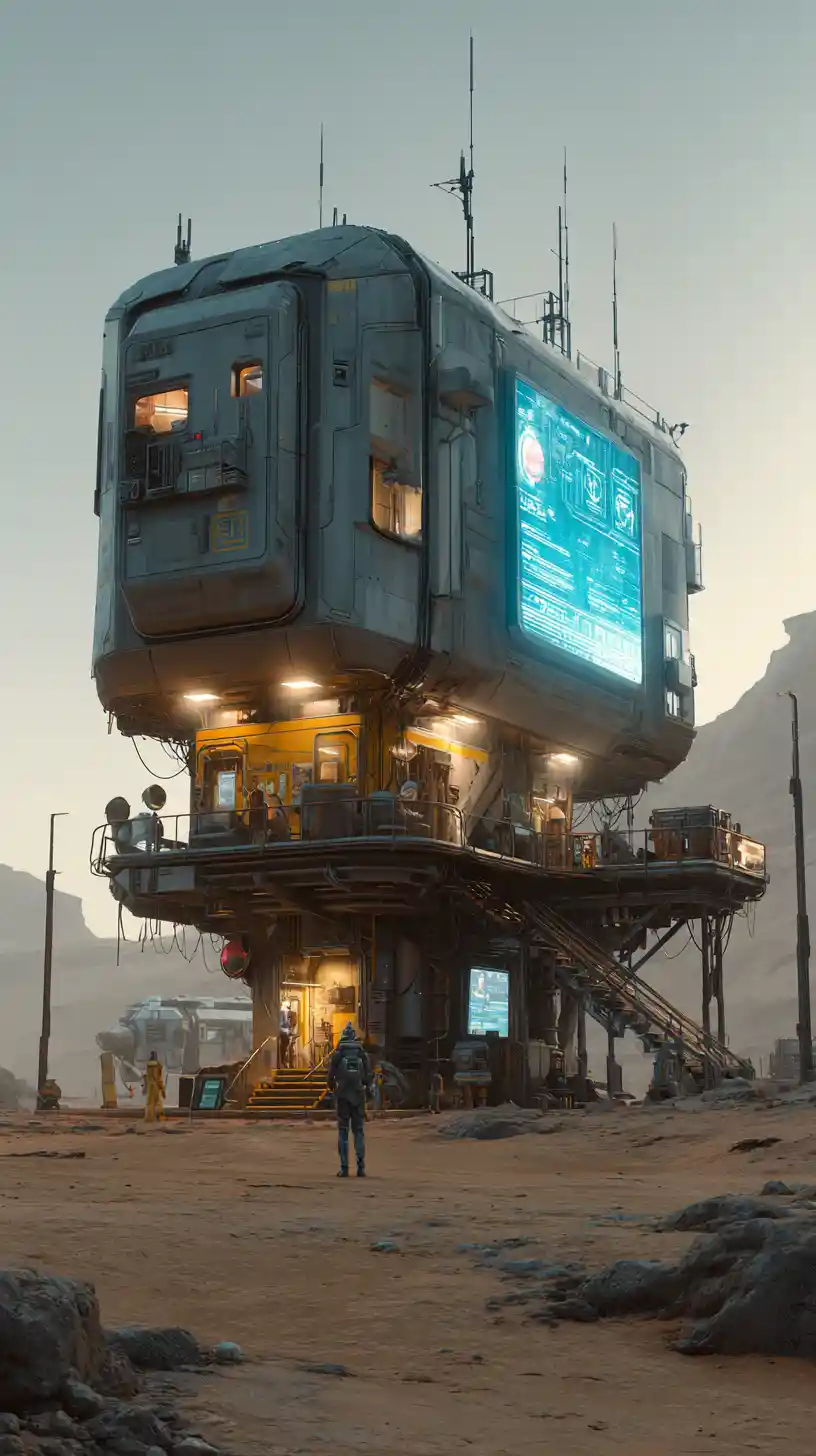 Futuristic desert outpost architecture in a dark future