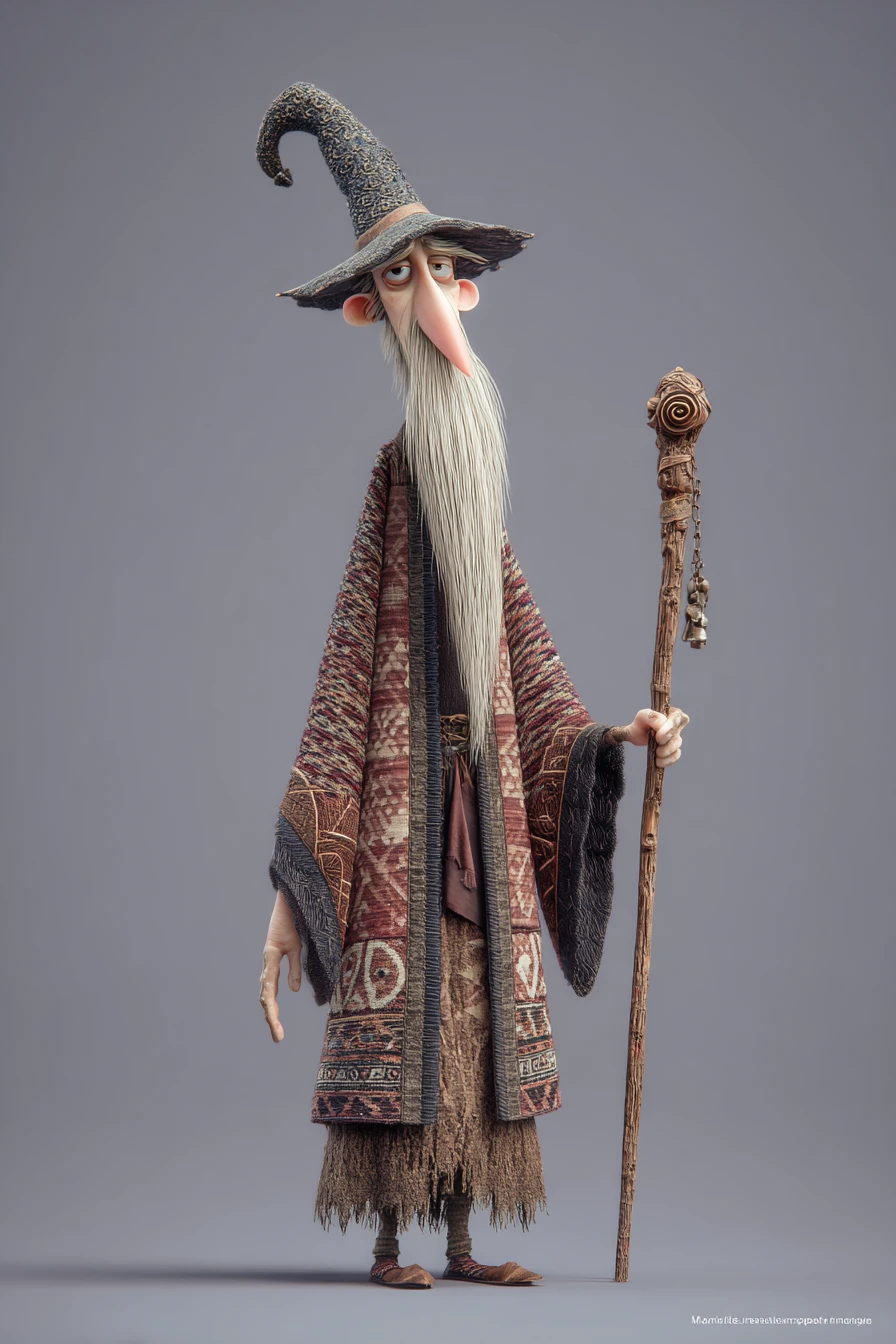 Mago alto e goffo con lunga barba in render 3D