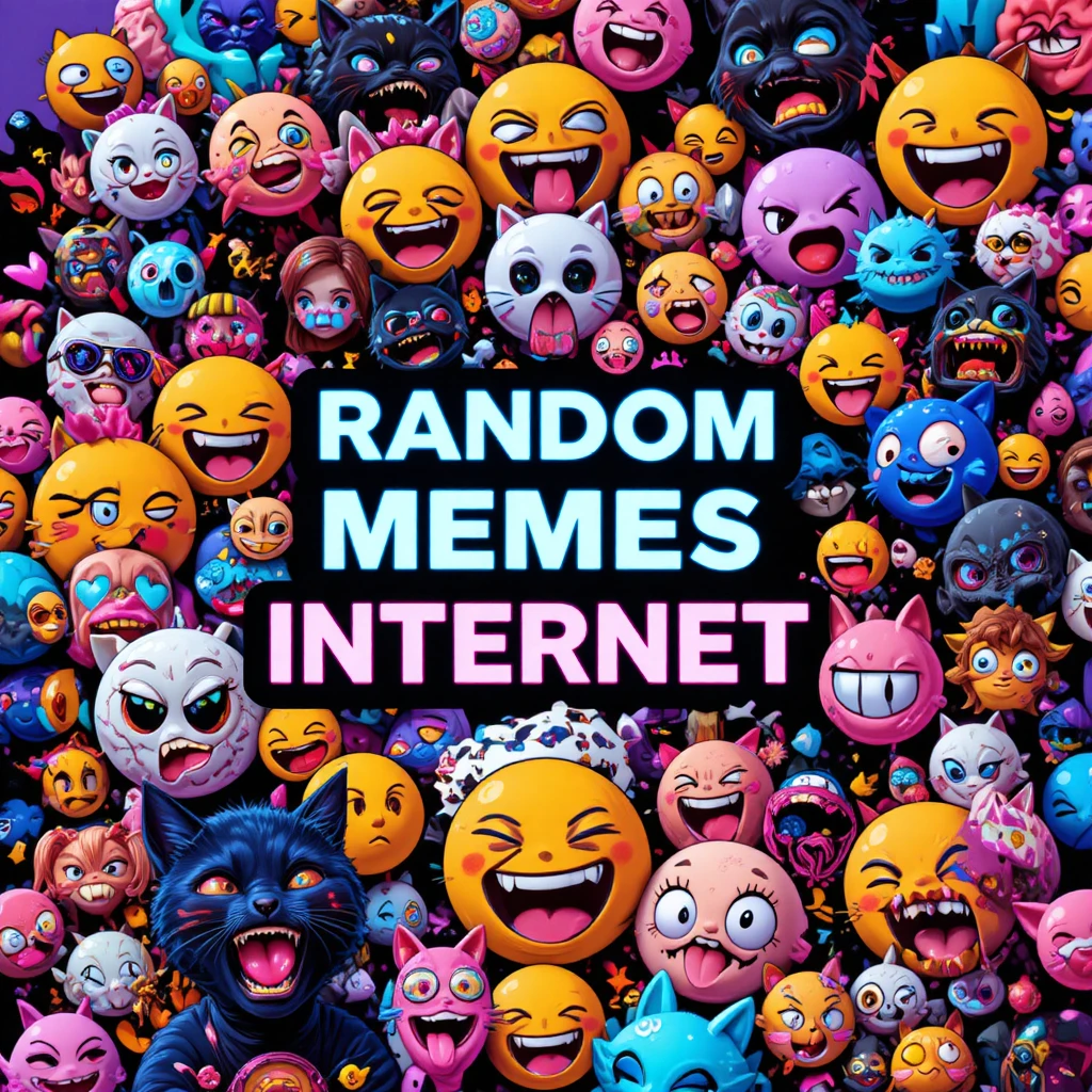Caotico collage al neon di meme ed emoji di Internet