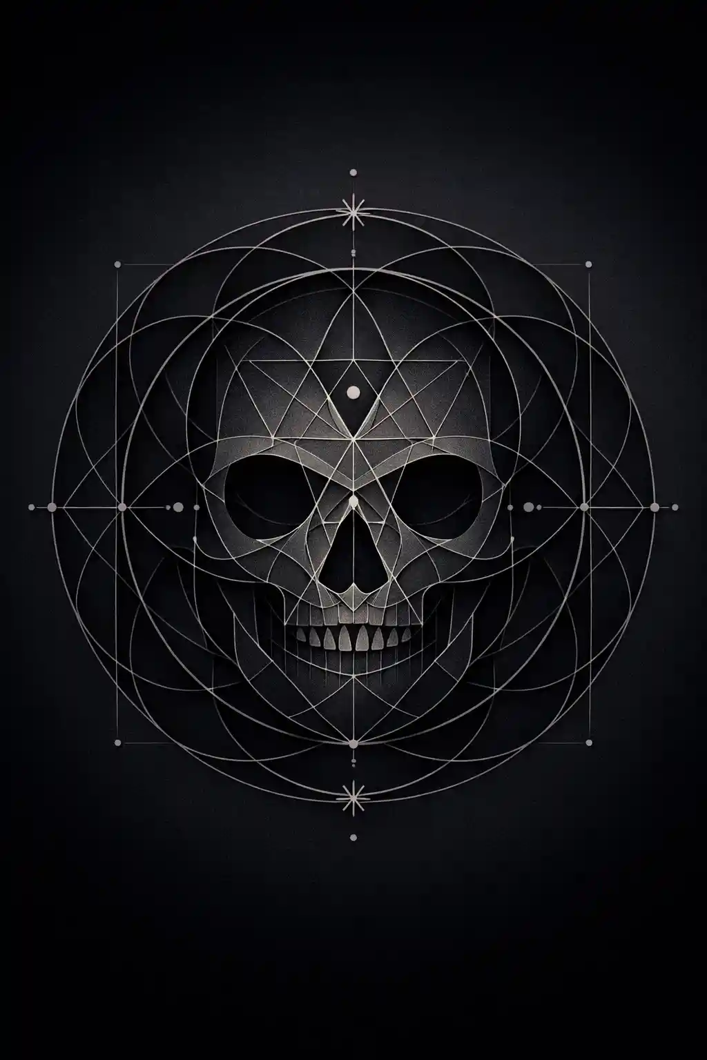 Symmetrisches Emblem der heiligen Geometrie mit versteckter Totenkopf-Illusion