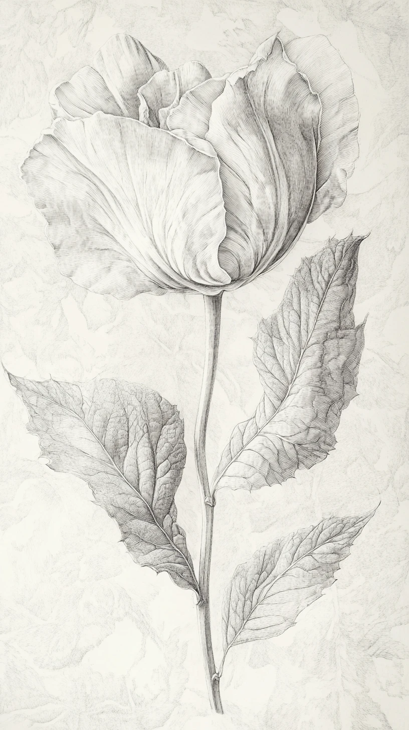 Desenho detalhado em grafite em corte transversal de uma planta com flor