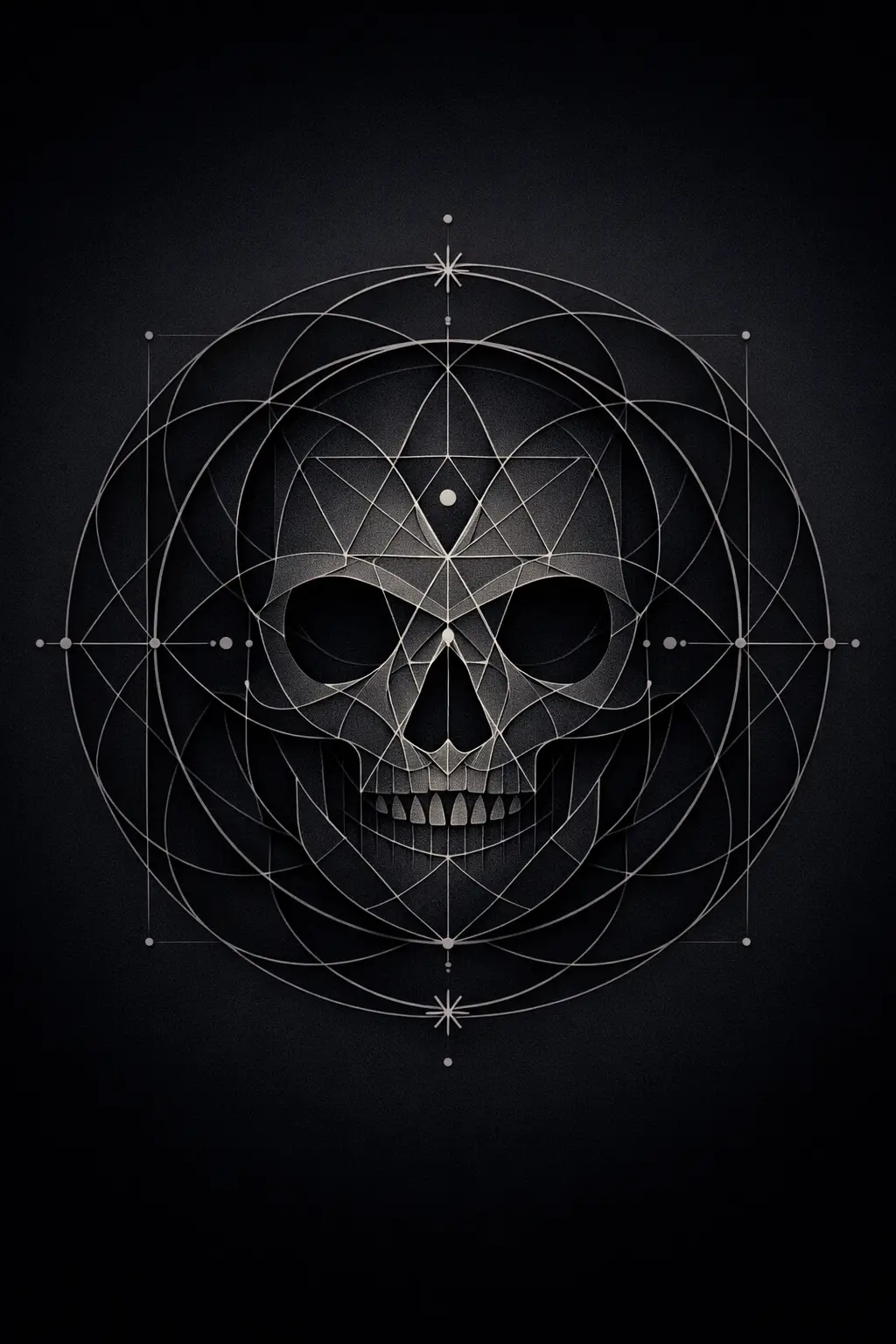 Symmetrical sacred geometry emblem with hidden skull illusion