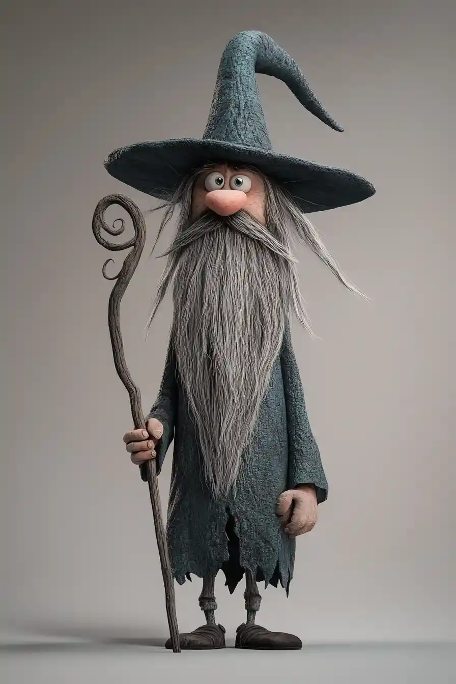 Mago alto e goffo con lunga barba in rendering 3D
