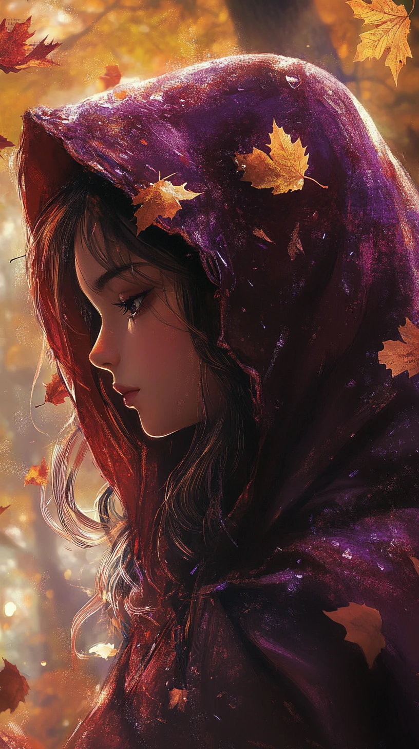 Teenage Red-Hood-Mädchen im Herbstwald Anime-Illustration