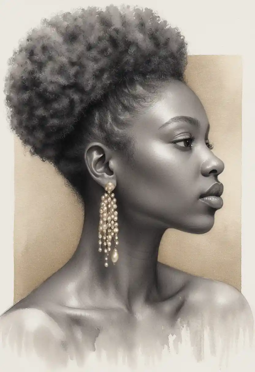 Graphite bust portrait of a young woman in profile