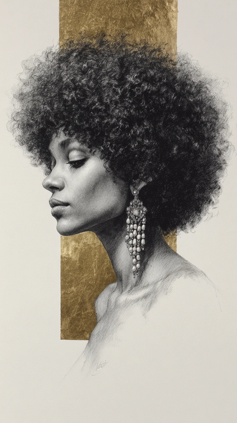 Grafit-Porträt im Profil einer jungen Frau mit Afrohaar