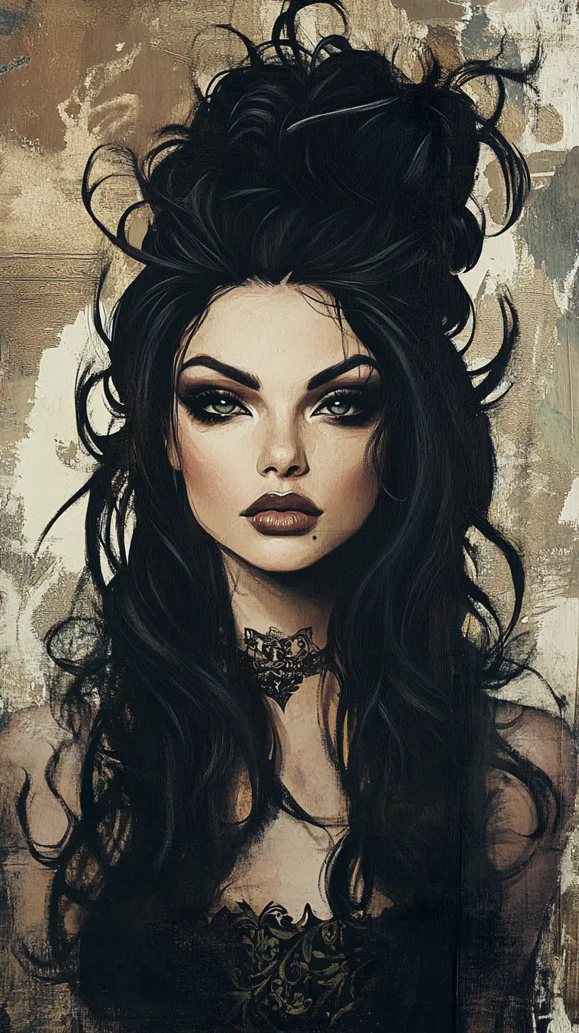 Donna bellissima con trucco audace e sorriso sinistro