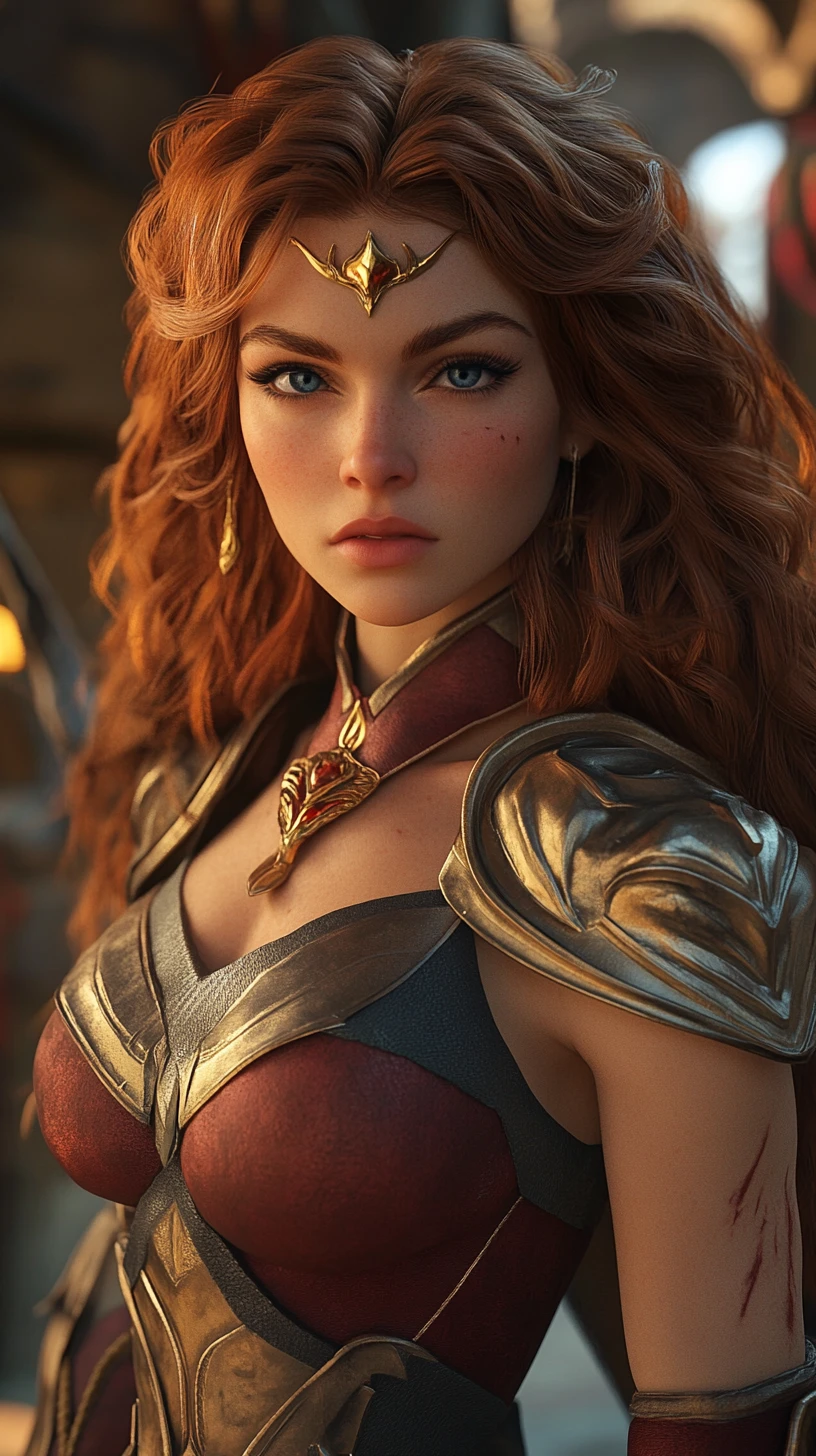 Heroína guerreira de anime firme em paisagem urbana sombria