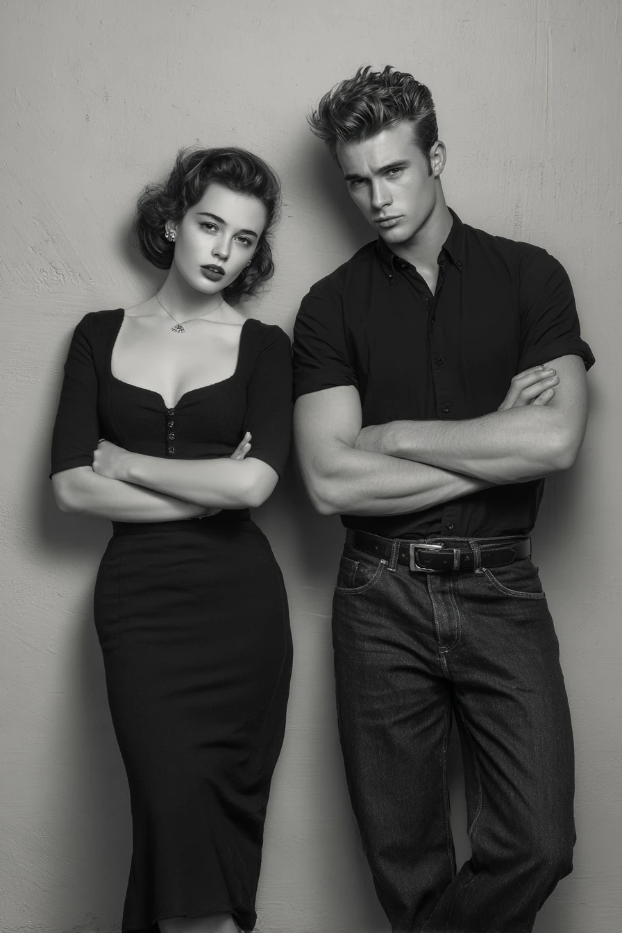 Couple stylé inspiré de Grease en portrait cinématographique