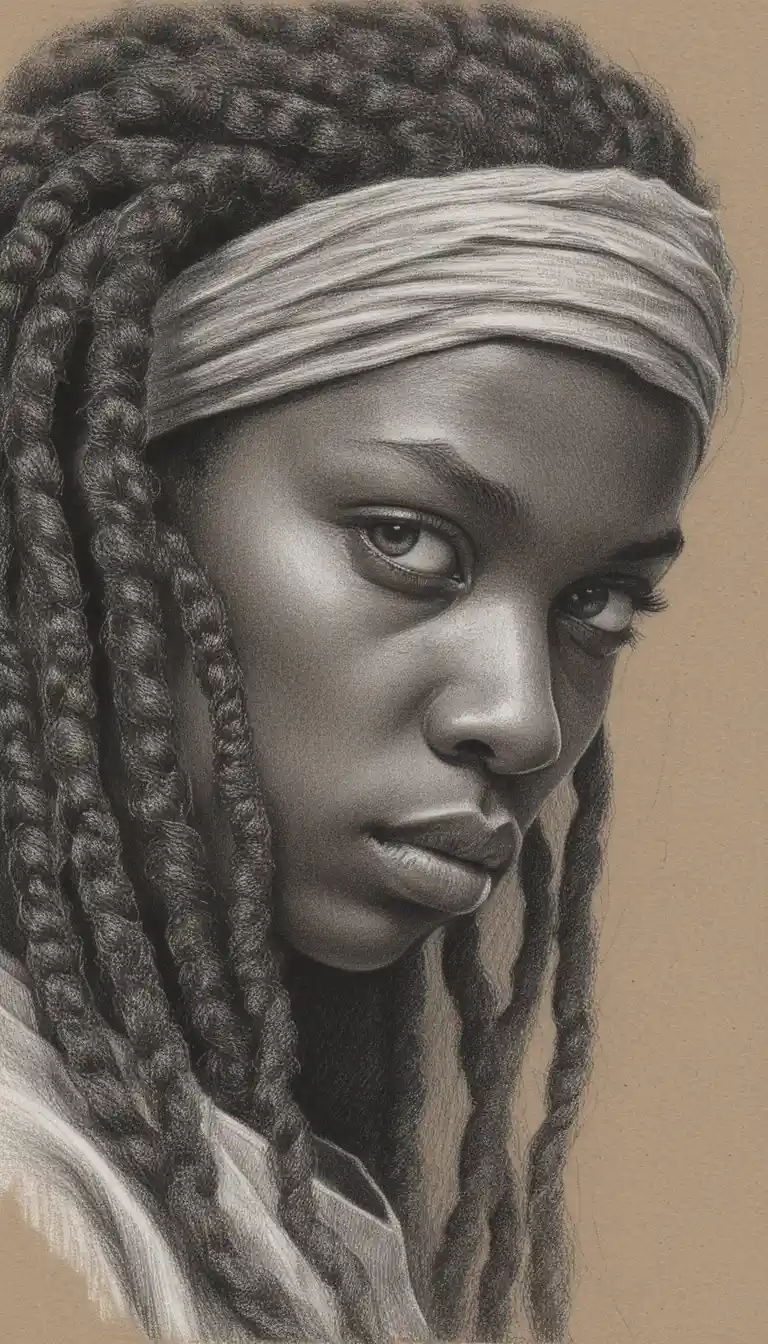 Portrait au graphite d’une jeune femme au regard défiant