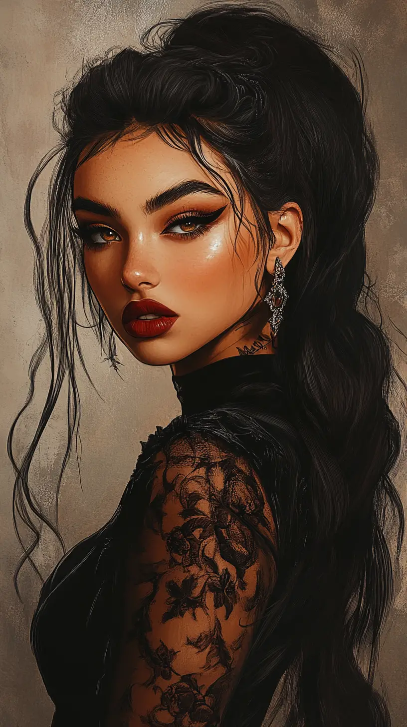 Donna affascinante con trucco audace e sorriso sinistro