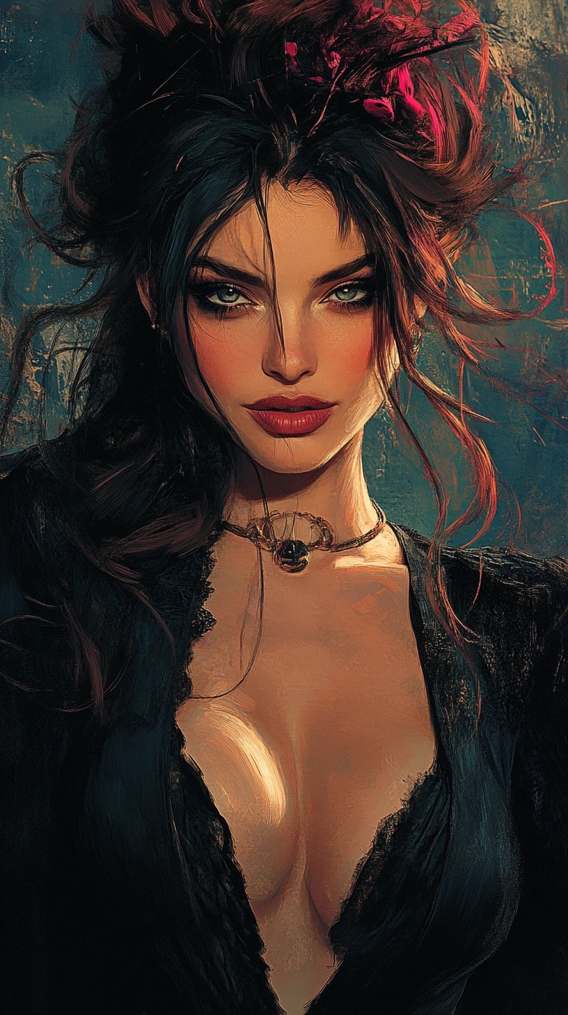 Gorgeous woman with bold makeup and sinister subtle smile
