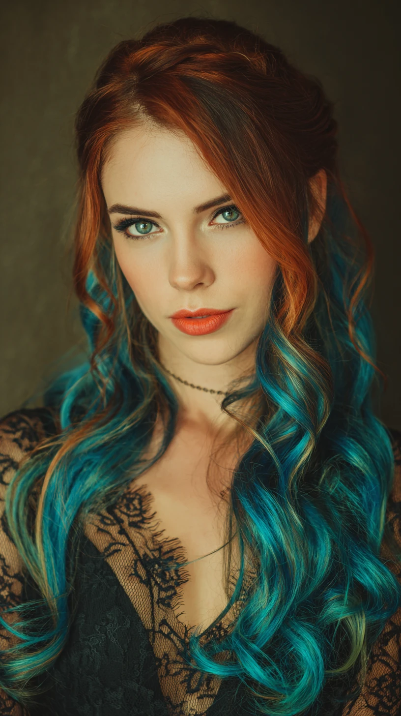 Glamorous woman with long hairstyle and sinister subtle smile