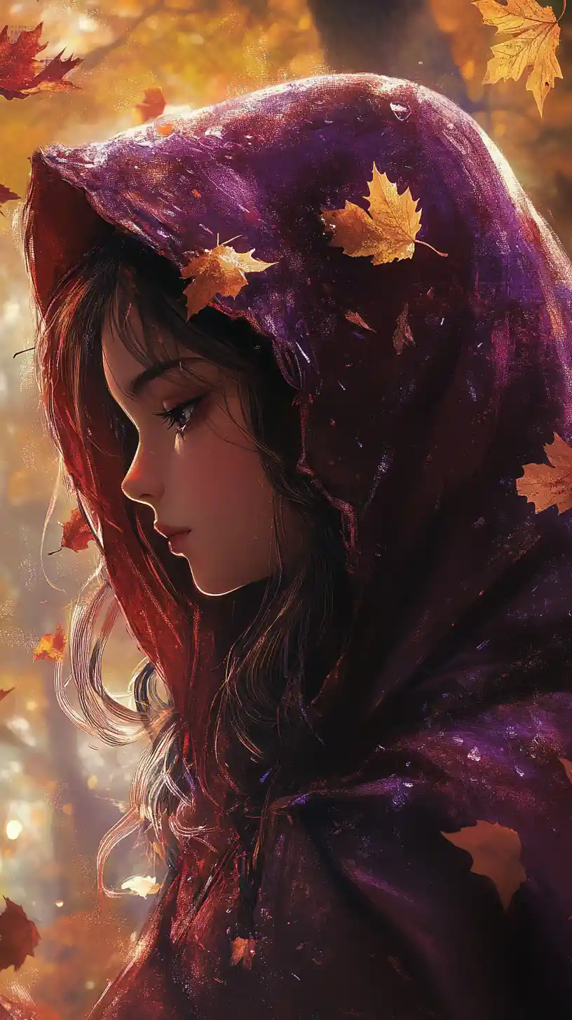 Teenage Red-Hood-Mädchen im Herbstwald Anime-Illustration