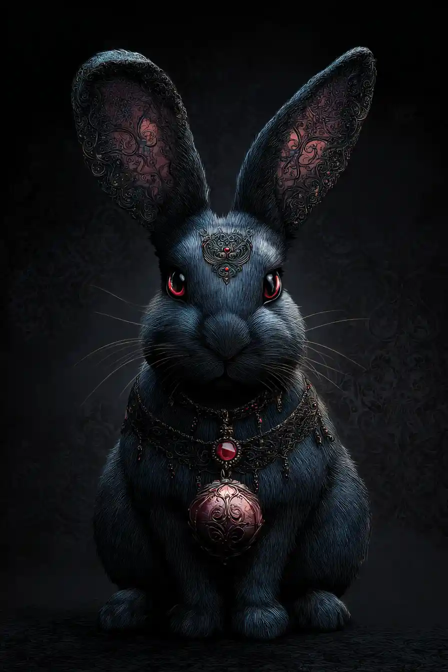 Cute dark gothic rabbit in detailed digital illustration
