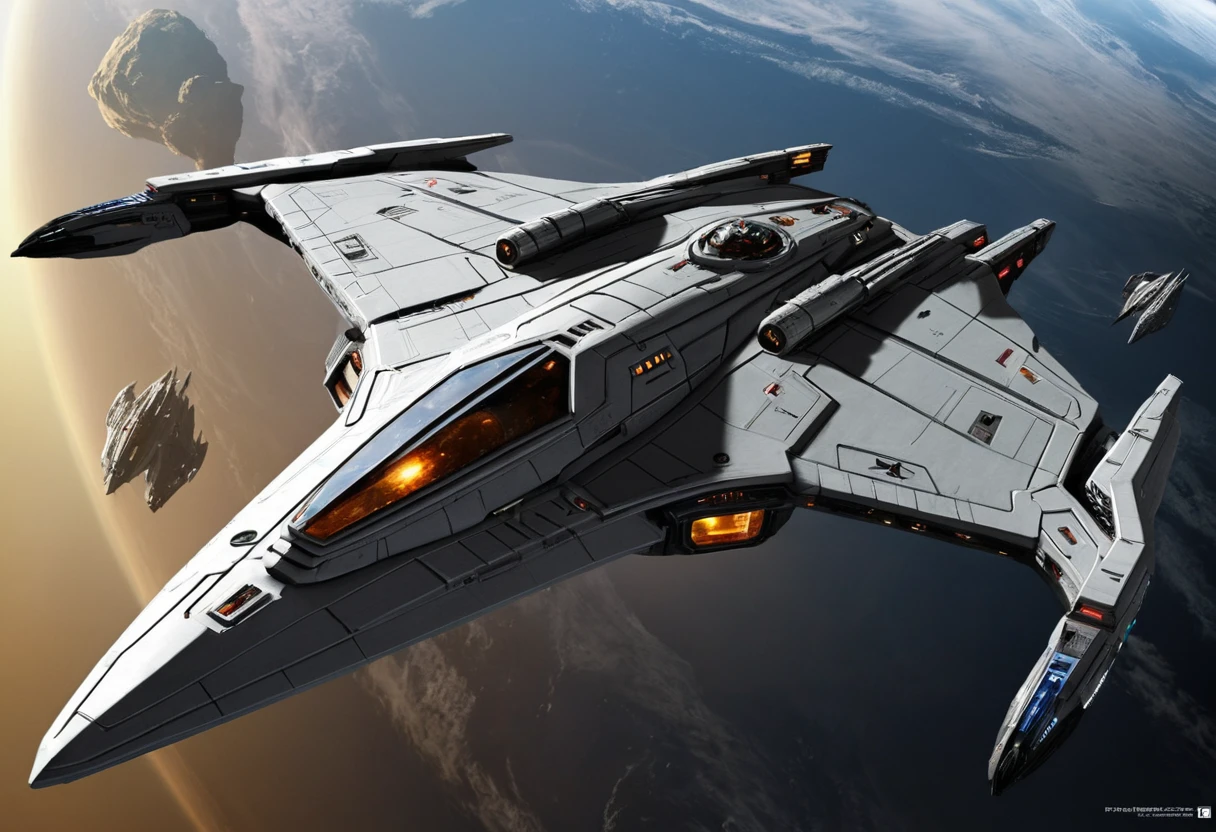 Massive tactical starship dreadnought cruising through deep space