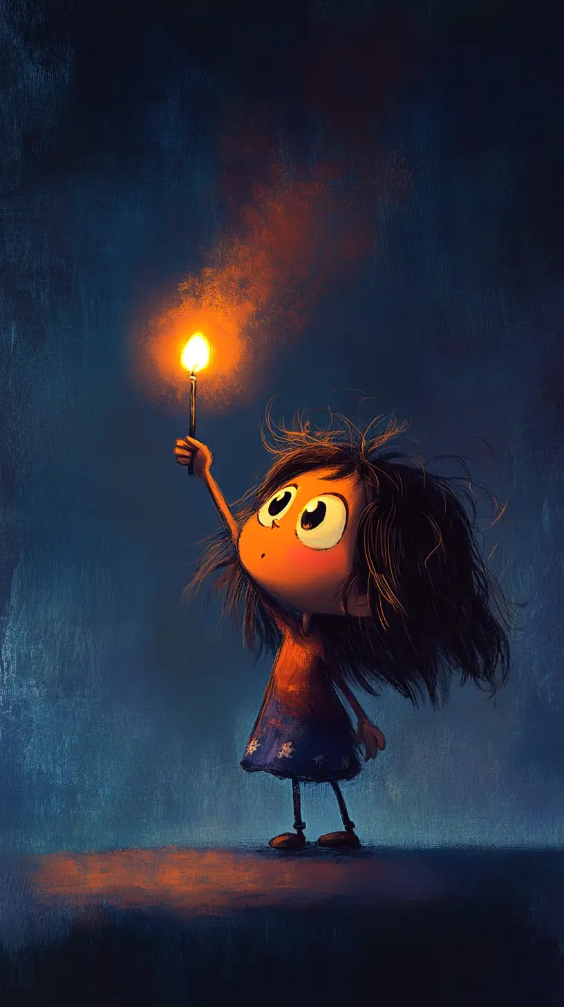 Cute girl reaching up with a glowing candle