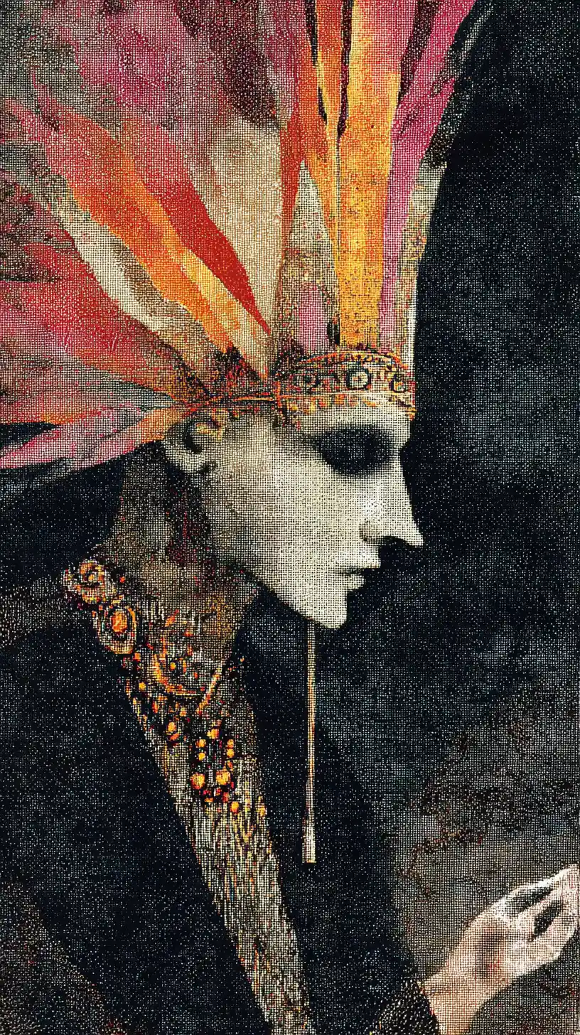 Glamouröse surreale indische Punk-Gottheit in leuchtender Pixelvision