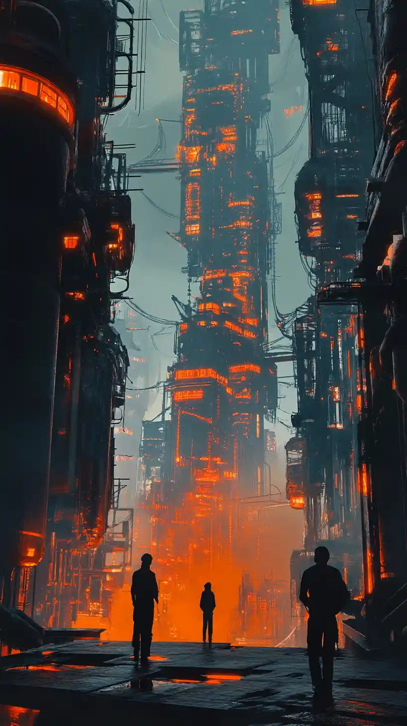 Ville dystopique futuriste flottante aux intérieurs lumineux