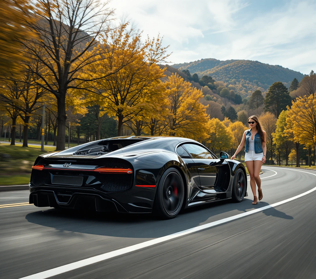 Black luxury supercar racing along a winding mountain road