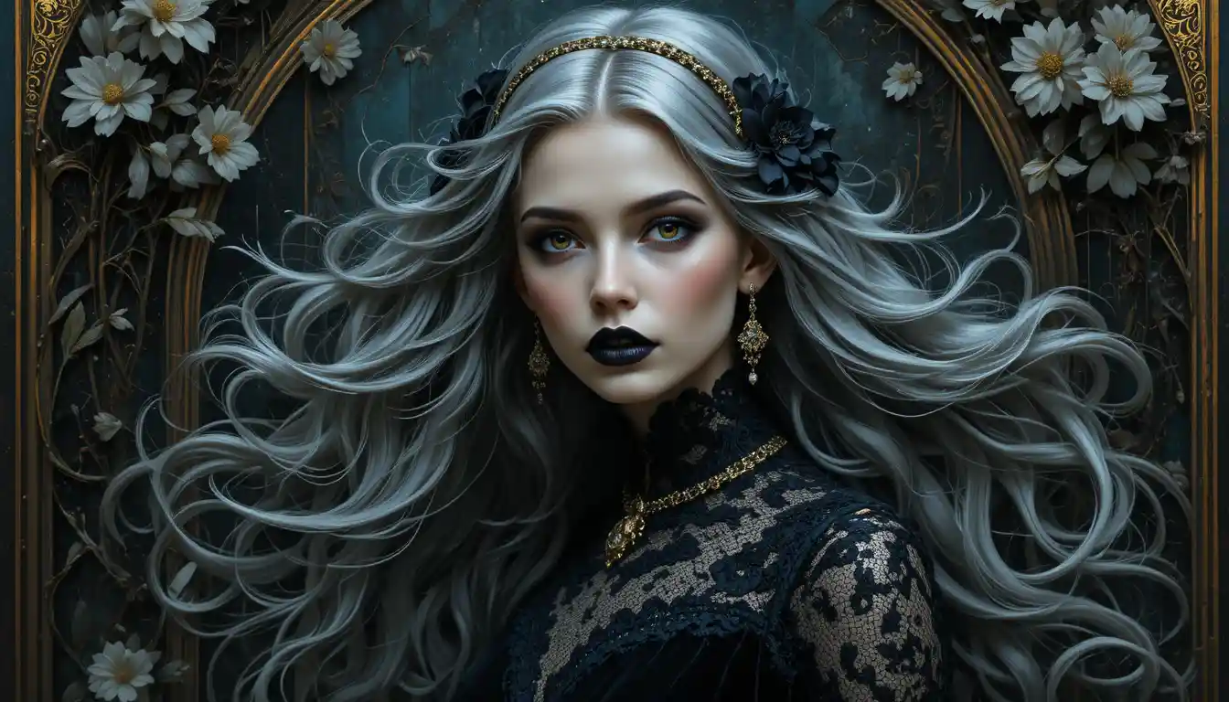 Gothic vampire woman in elegant victorian attire portrait