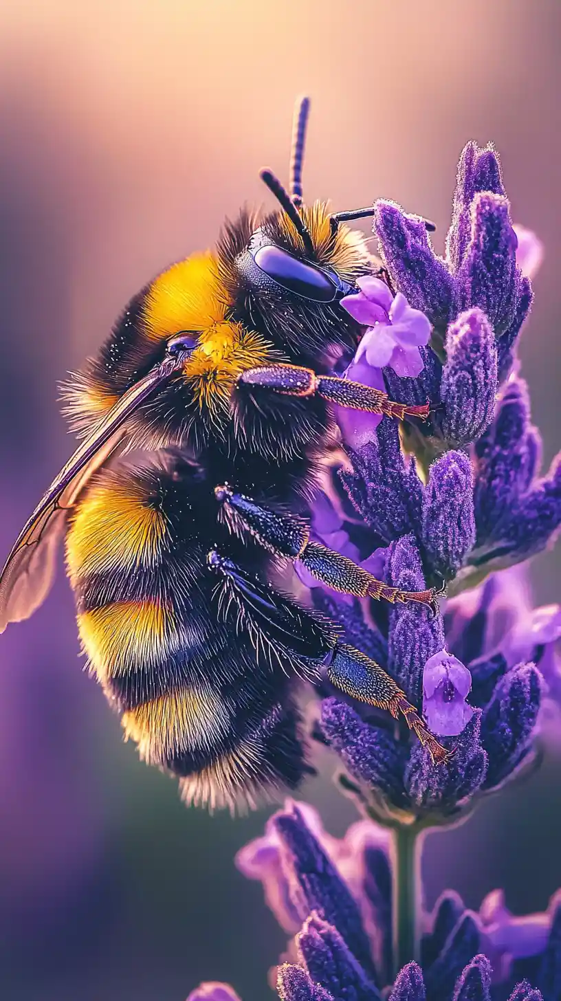 Close up bumblebee on a flower in a sunny meadow