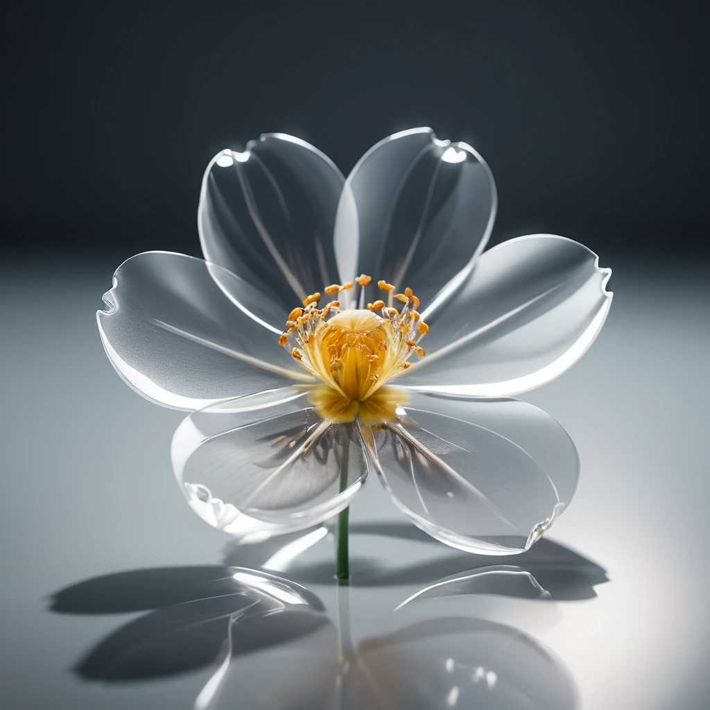 Transparent glass flower in soft studio close up
