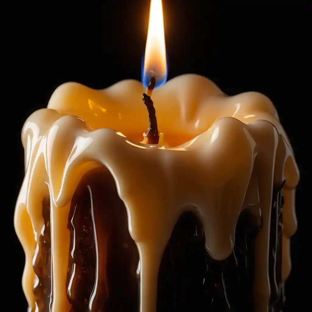 Close up of a melting candle with flowing wax shapes
