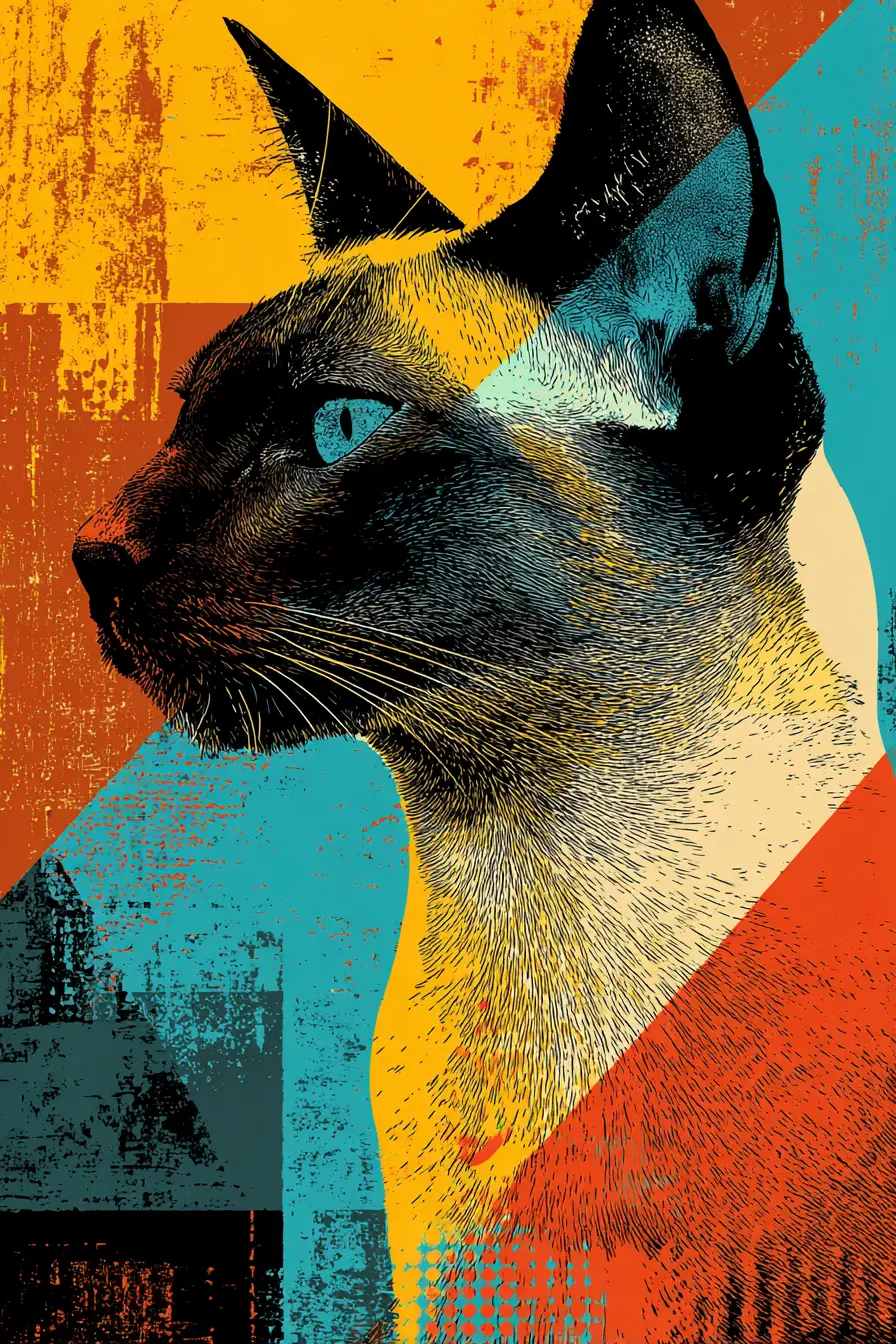 Bold pop art portrait of a siamese cat in profile