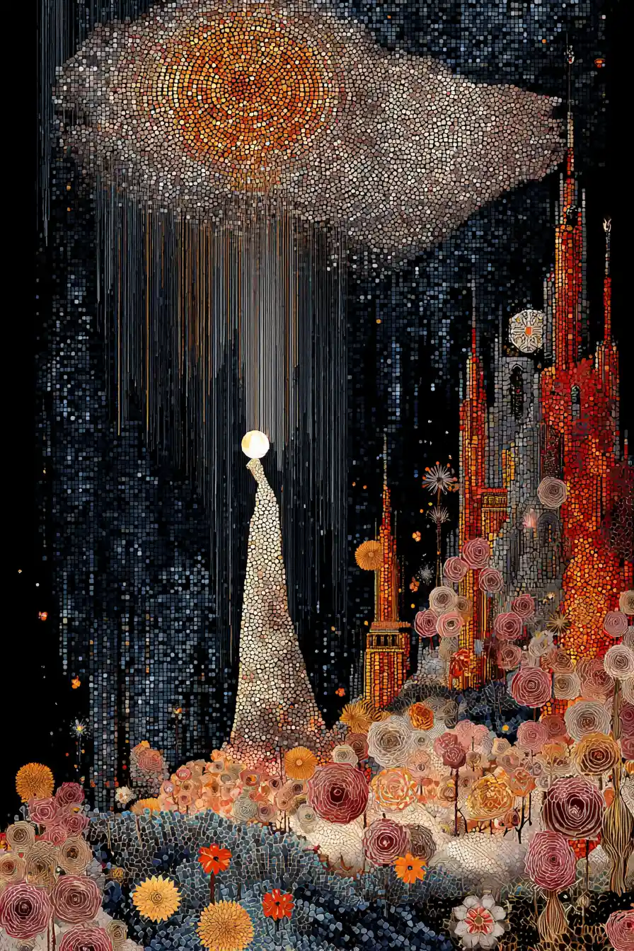 Surreal portrait of a glamorous conceptual female media artist