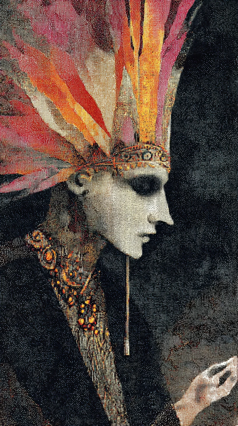 Glamouröse surreale indische Punk-Gottheit in leuchtender Pixelvision