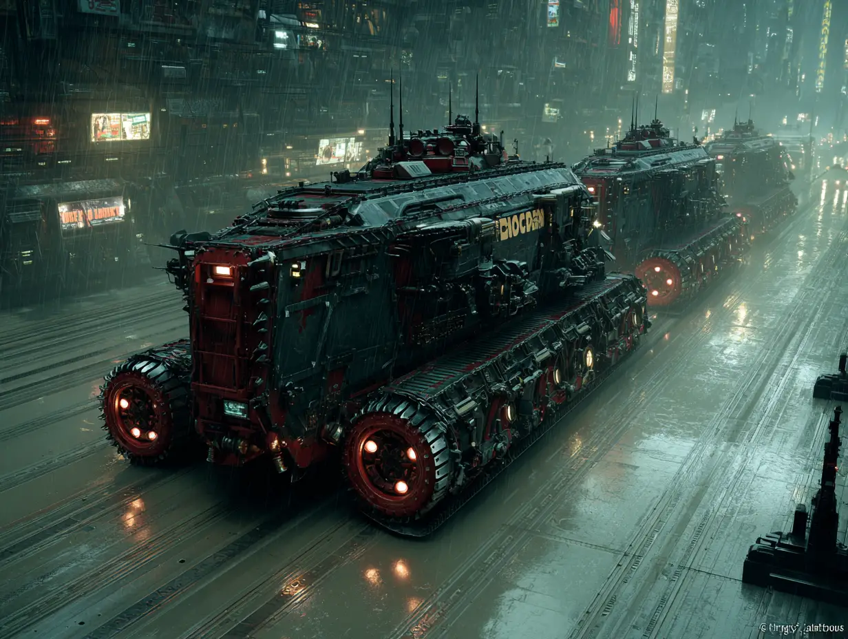 Massive predatory traction city rolling across dark wasteland