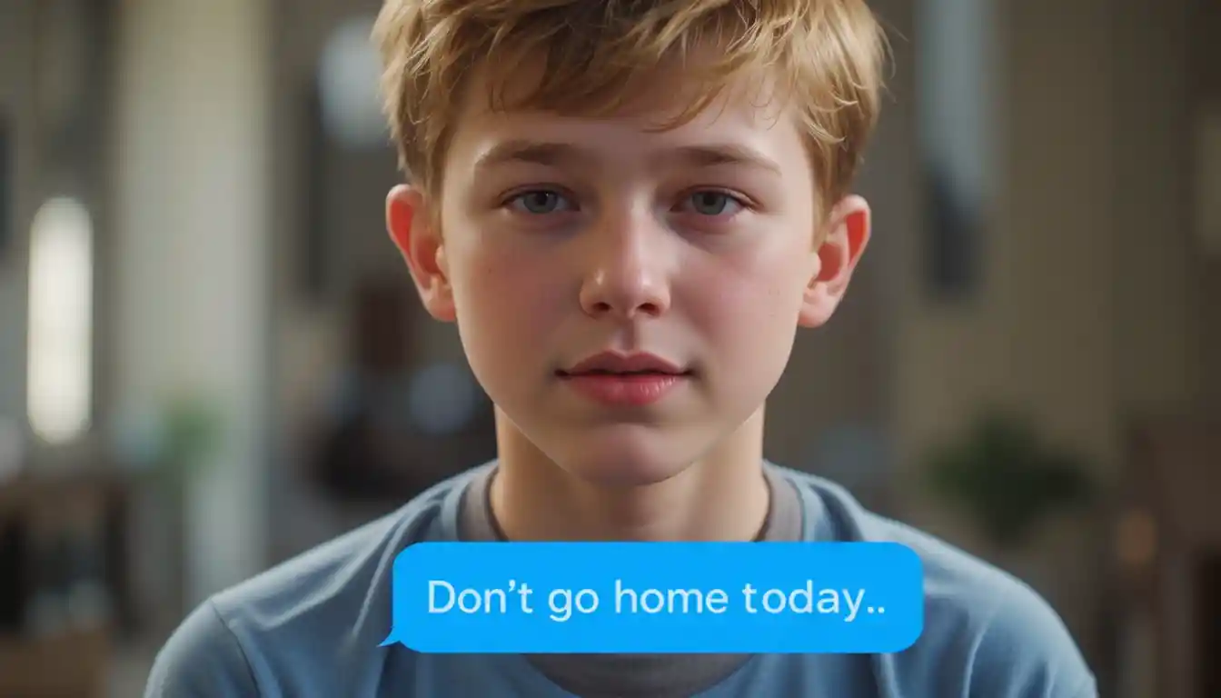 A boy reads a chilling last message on his phone