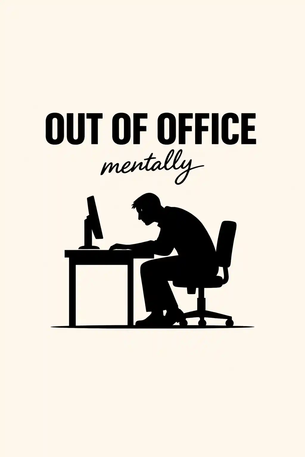 Minimalist office worker silhouette with out of office text