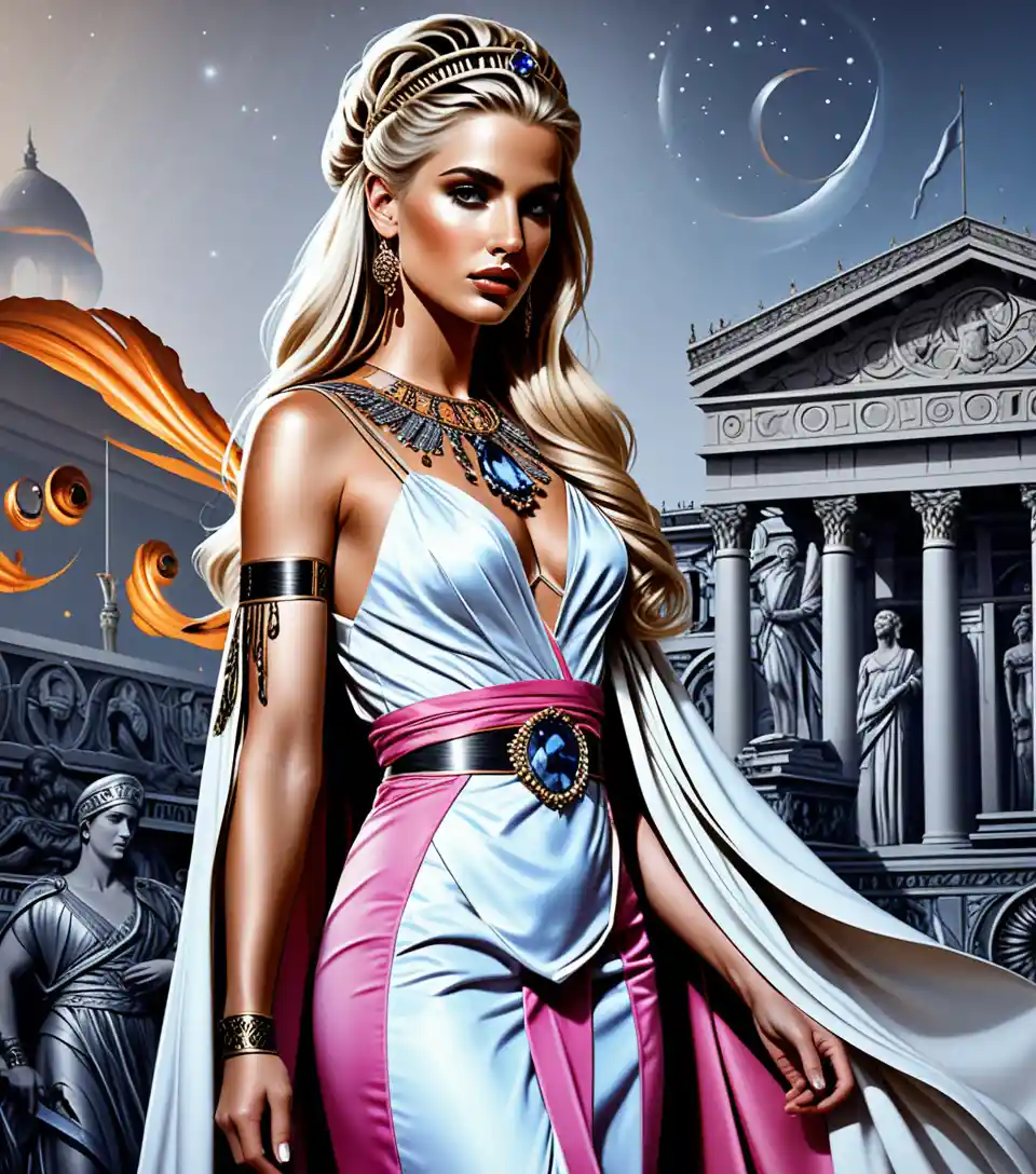 Roman princess portrait in a luxurious palace gown